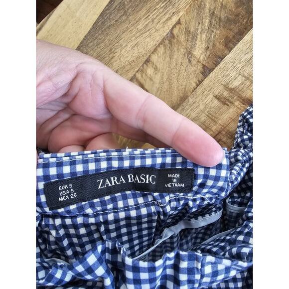 Zara Basic Blue & White Gingham High Rise Paperbag Tie Waist Trouser. Size S - Picture 10 of 10